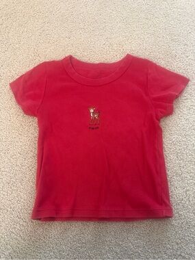 Red Kids Short-Sleeve Tee with Deer Embroidery